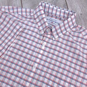 Mizzen + Main Shirt Mens Medium Red Blue Check Performance Short Sleeve Button